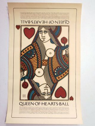 Vintage David Lance Goines 1977 Queen Of Hearts Ball Poster 24 " X 14 "