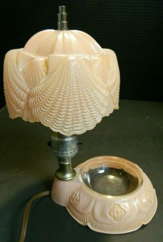 Vintage Unique Houze Art Deco Pink Glass Boudoir Lamp W/ Attached Bowl