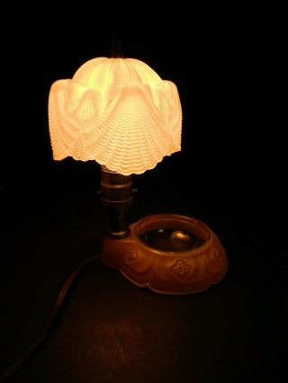 Vintage Unique Houze Art Deco Pink Glass Boudoir Lamp w/ Attached Bowl 2