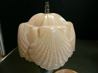 Vintage Unique Houze Art Deco Pink Glass Boudoir Lamp w/ Attached Bowl 3