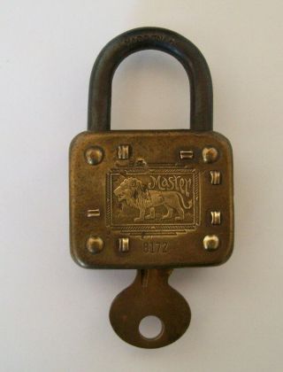 Vintage Antique Brass Master Lock Co.  88 Milwaukee Padlock W/ Key & Lion