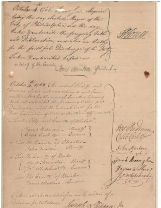 Manuscript Document Signed By John Morton In 1768 W/coa