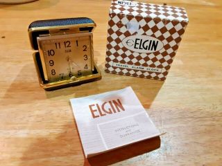 Vintage Elgin Travel Alarm Clock No.  8324 Black - With Instructions