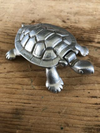 Vintage Metal Turtle Trinket Box 4” Shell Hinges Up