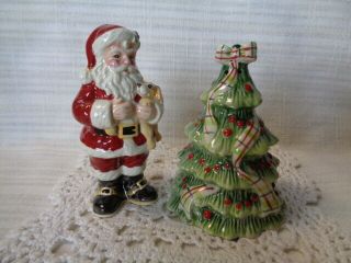 Fitz And Floyd Santa Claus & Christmas Tree Salt Pepper Shaker Set