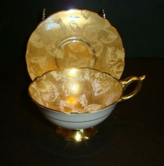 Royal Stafford Gold Tapestry Pedestal Tea Cup And Saucer
