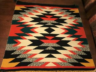 Antique Vintage Navajo Germantown Eye Dazzle Saddle Blanket Rug Native American