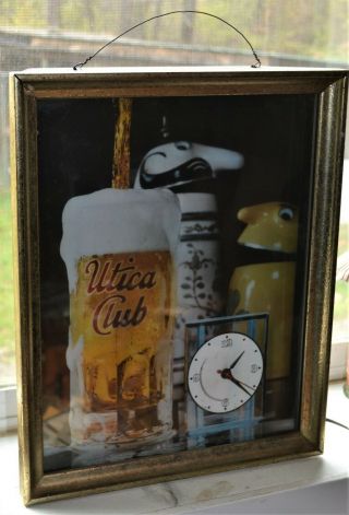 Vintage Utica Club Beer Light Sign Clock - Shultz & Dooley Background