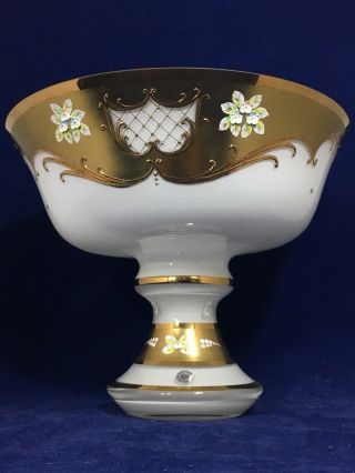 Huge 11 1/2”d Vintage Luxury Bohemian White Pedestal Center Piece Footed Bowl