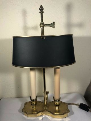 Stiffel Vintage Brass Shade Bouillotte Petite Table Candlestick Electric Lamp