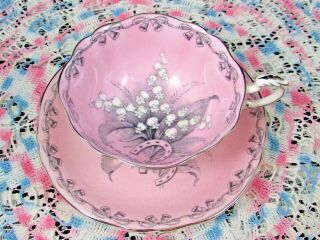 Paragon To The Bride Pink With Lily Of The Valley Horseshoe Tea Cup And Saucer