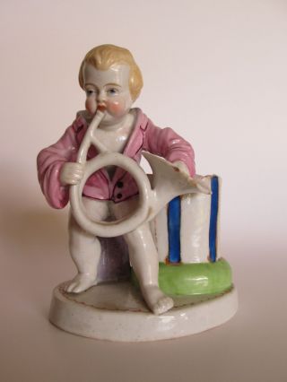 Antique 19th C Porcelain Figurine Hornplayer Boy Match Striker Conta Boehme Type