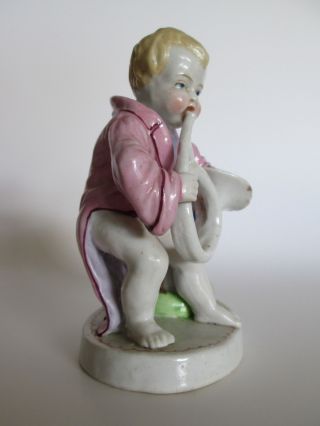 Antique 19th c porcelain figurine hornplayer boy match striker Conta Boehme type 3