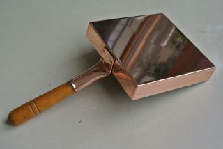 Quality Vintage French Square Copper Crepe Pan With Turned Wood Handle Tinned