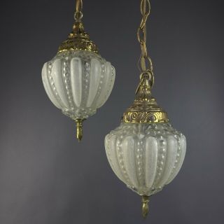 Vintage Swag Hanging Pendant Light Lamp Fixture Double Glass Orb Globes