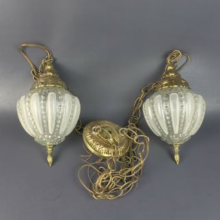 Vintage Swag Hanging Pendant Light Lamp Fixture Double Glass Orb Globes 2