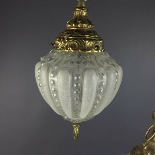 Vintage Swag Hanging Pendant Light Lamp Fixture Double Glass Orb Globes 3