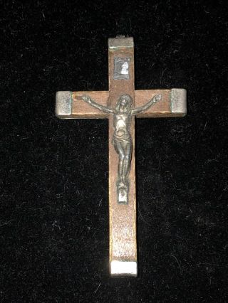 Vintage Crucifix Cross Wooden And Sterling Made In Italy