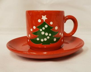 Set Of 6 Vintage Waechtersbach Demitasse Cups With Saucers Red Christmas Tree