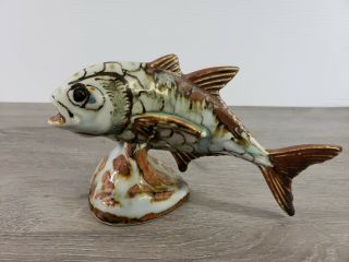 Vintage Ken Edwards Tonala El Palomar Art Pottery Fish Figurine Mexico Signed