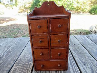 Antique Vintage Primitive Wood Wall Spice Chest Box Apothecary Cabinet Folk Art