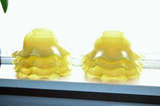 6 Antique Yellow Vaseline Glass Light Shade Ruffled Rim