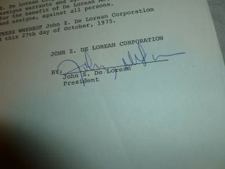 Important 1975 Jzdc / Dmc Doc Signed John Delorean (signature),  More