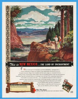 1949 Mexico Land Of Enchantment Willard Andrews Art Mountain Travel Ad