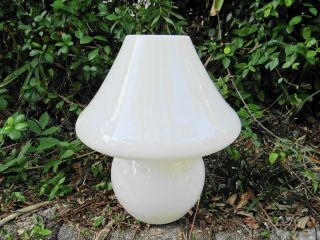 Vintage Mid Century Modern Mushroom White Opaque Glass Lamp 2
