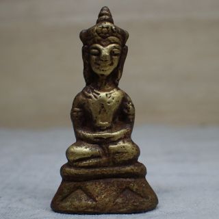 Phra Chai Ngang Bucha Kamen Old Brass Buddha Khmer Buddha Figure Rare Statue