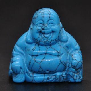 1.  4 " Laughing Maitreya Buddha Figurine Blue Turquoise Crystal Healing Carving