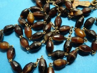 antique ROSARY brown GLASS beads // BROWN enamel CENTER MEDAL,  crucifix 2