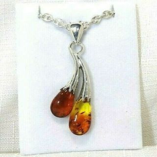 Vintage Natural Baltic Amber Solid Sterling Silver Italy Necklace