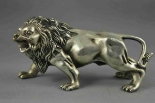 Collectible Decoration Old Miao Silver Carve Fierce Lion Statue