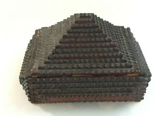 Antique Canada Tramp Art Pyramid Cigar Box Dated 1925 Partial Label Solid Top