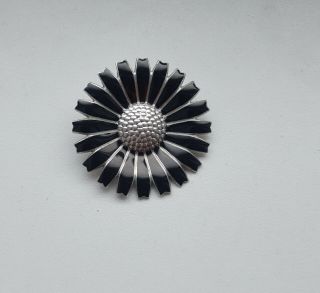Vintage Danish Georg Jensen Silver 925s Black Enamel Daisy Brooch 43mm (1)