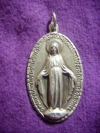 Vintage 1830 Sterling Silver Catholic Medal With Mary Sacred Heart