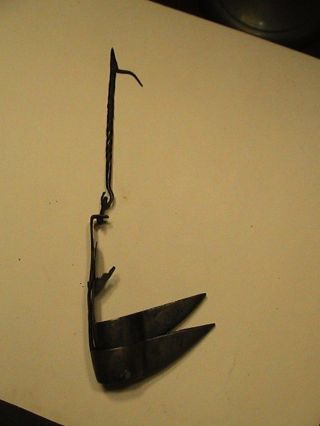 Antique Hand Forged Iron Crusie Double Pan Betty Whale Oil Lamp Hang Hook 1800 