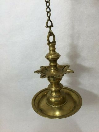 Rare Vintage India Brass Oil Diya Lamp Hanging Oil Lamp,  22 " Tall,  8 3/4 " Dia