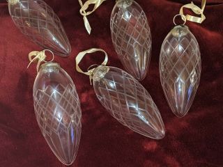 Set Of 5 Vintage Kugel Style Clear Cut Glass Christmas Ornament 6 " Large Etched
