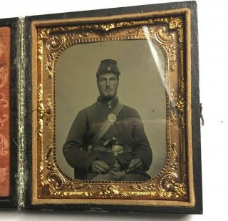 Civil War Tintype Of Union Soldier With Kepi And Revolver