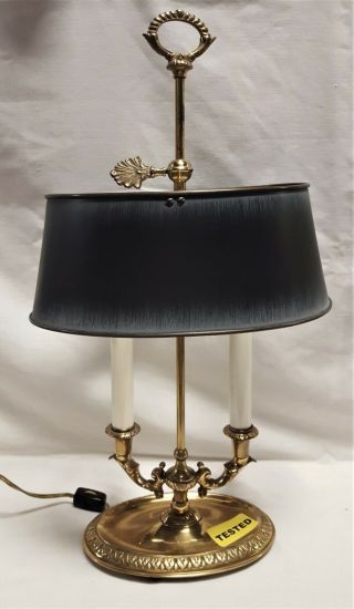 Vintage 19” Frederick Cooper Bouillotte Candelabra Desk Lamp W/ Brass Shade Ct