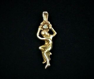 Antique Art Nouveau 14k Gold Diamond Lady Flower Pendant Flowing Figural