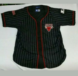 Chicago Bulls Starter Vintage Black Pinstripe Baseball Nba Jersey Mens Sz Xl 90s