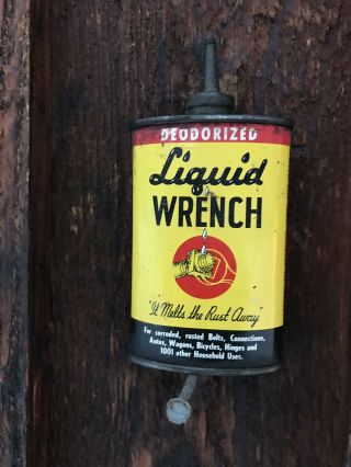 Old Oval Liquid Wrench Lead Top Household Oil Can Vintage Handy Oiler Tin No Res