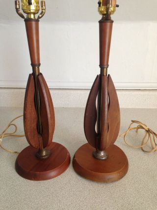 Two (2) Matching Vintage Mid Century Modern Teak Wood Dutch Style Table Lamps