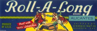 Grape Crate Label Vintage Roll Along Modesto Fencing Duel C1950