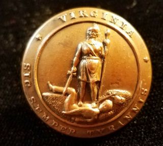 Post Civil War Virginia State Seal Staff Button Alberts Va - 25 - Ty Copper/bronze
