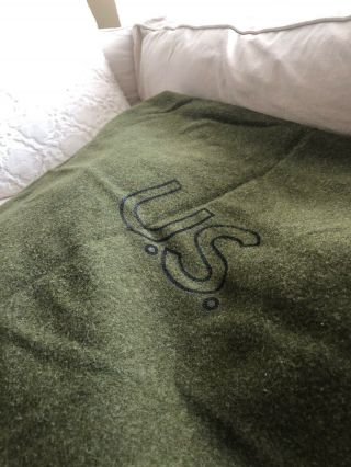 Vintage U.  S.  Army Military Wool Olive Green Bed Field Blanket 82” X 66