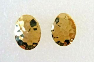 Vintage 14k Yellow Gold Oval Earrings Hammered Look 1.  0 Grams